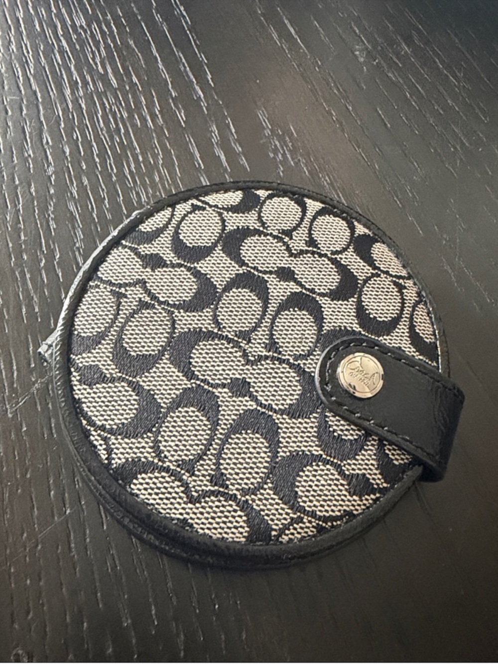 Coach Black and Khaki Signature Round Mirror